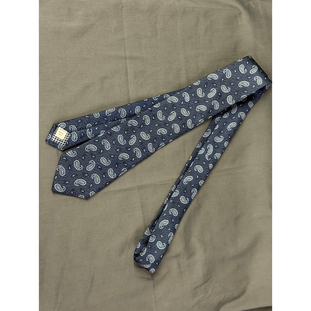 Jos A Bank 1905 Necktie Mens OS Navy Blue Excellent Silk Paisley Herringbone Tie